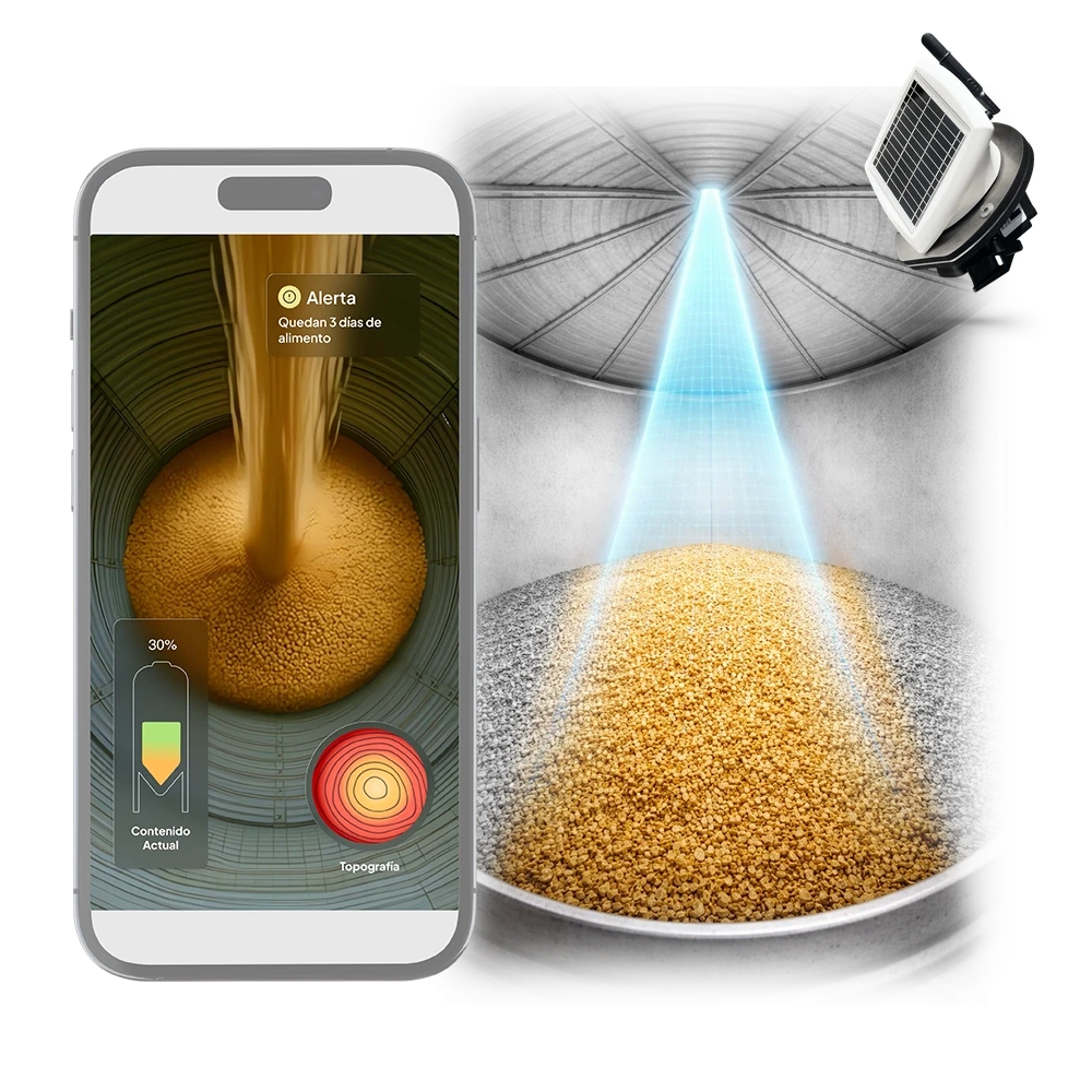 Medición de grano en silo industrial